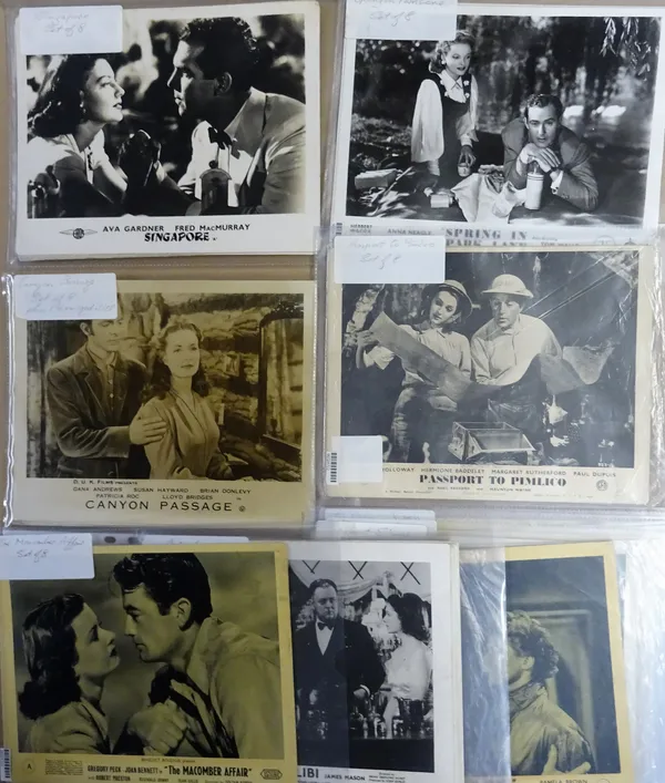 VINTAGE FILM LOBBY CARDS, 1940s:  thirteen sets of eight lobby cards, black and white, 20cm x 25.5cm, some numbered and stamped on versos,  (104)
