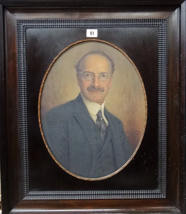 Oskar Nick (19th/20th century), Portrait of Fritz Neurath, oil on canvas, oval, signed and dated 1923, 40cm x 30.5cm.