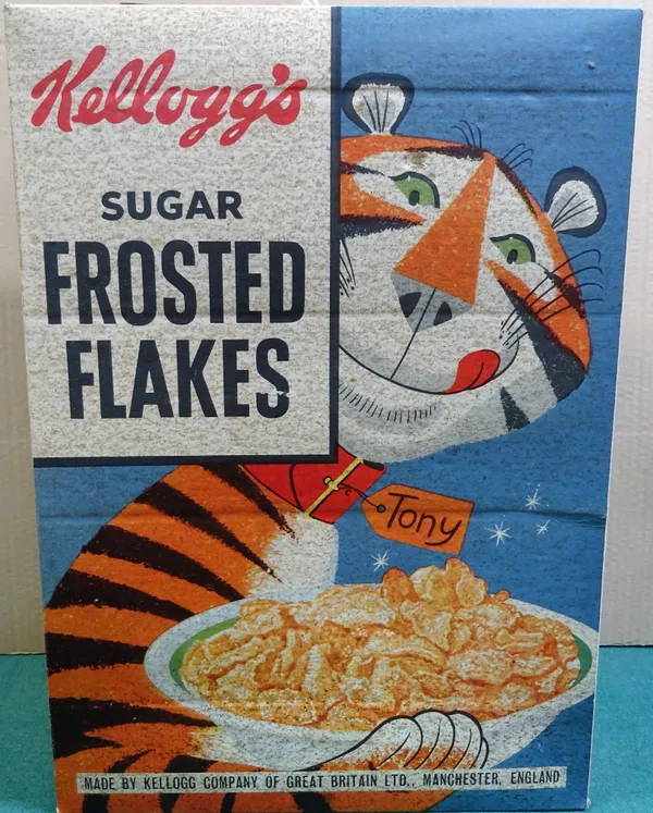 KELLOGG'S ADVERTISING:  an oversized, cereal box promoting Sugar Frosted Flakes and Sugar Ricicles, Kellogg Company of Great Britain Ltd.,Manchester,