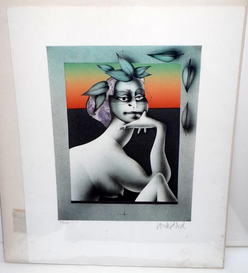 Paul Wunderlich (German 1927-2010), Woman leaning on her chin, colour lithograph, signed, 74/150, blindstamp, approximately 31 by 24cms. DDS