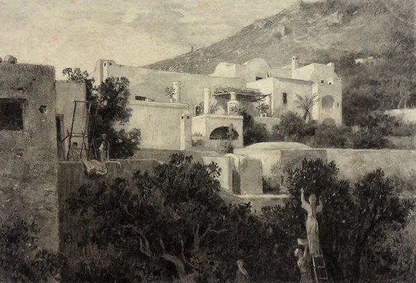 Paul Alfred de Curzon (1820-1895), Amalfi; L'Amour au fond des bois; Colonnes du Temple de Jupiter; Bords du Teverone pres Lunghezza; Chute du russeau