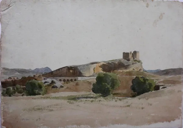 Paul Alfred de Curzon (1820-1895), Ruines de Chateau, Vaison; Fontaine Kallirhoe; Rochers Crevses - Civitta Castellana; River scene, four watercolours