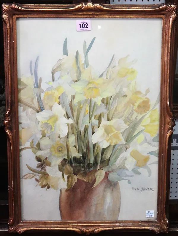 Eva Savory (20th century), Still life of daffodils; Still life of summer flowers, two watercolours, both signed, the larger 50cm x 60cm.(2)  H1
