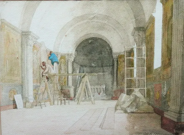 Paul Alfred de Curzon (1820-1895), Interieur de la chapelle du Seminaire; Moulin: Vue d'interieur, two watercolours, one inscribed and dated '52, the