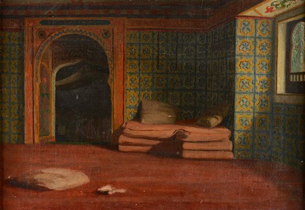 Paul Alfred de Curzon (1820-1895), La Chambre Turque, Villa Medici, oil on canvas, signed with monogram, 32cm x 46cm. Illustrated   Catalogue no. 1127