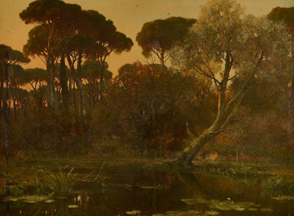 Paul Alfred de Curzon (1820-1895), A wooded pool, oil on canvas, signed, 72cm x 99cm. Illustrated