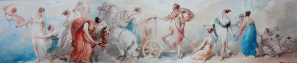 William Hamilton (1751-1801), Apollo and his chariot, watercolour, signed and dated 1801, 12.5cm x 60.5cm.