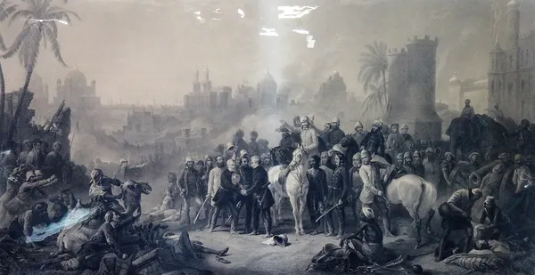 Thomas Jones Barker (1815-1882), The Relief of Lucknow & the Triumphant meeting of Havelock Outram & Sir Colin Campbell, engraving by Charles Lewis, 7