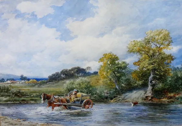 David Bates (1840-1921), Ford on the river Benny, watercolour, signed, inscribed and dated 1904, 35cm x 51cm.