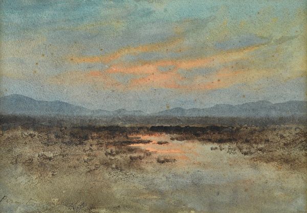 Percy French (1854-1920), Pink skies over the boglands , watercolour, signed, 18.5cm x 26cm. Illustrated