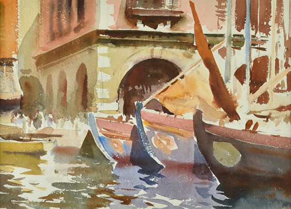 Edward Seago (1910-1974), Fishing boats Chieggia, Italy, watercolour, signed, 26cm x 37cm.  DDS  Illustrated