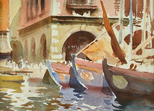 Edward Seago (1910-1974), Fishing boats Chieggia, Italy, watercolour, signed, 26cm x 37cm.  DDS  Illustrated