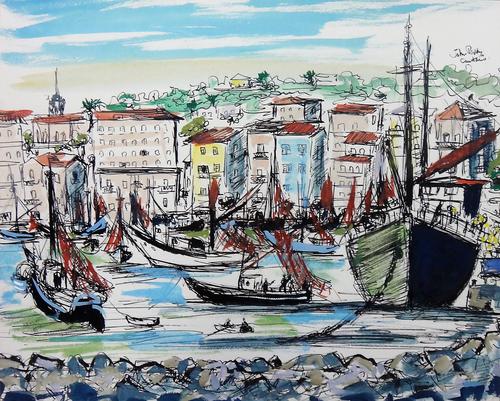 John Paddy Carstairs (1916-1970), Early morning, Santa Margherita, pen, ink and watercolour, signed, 35cm x 43.5cm. DDS
