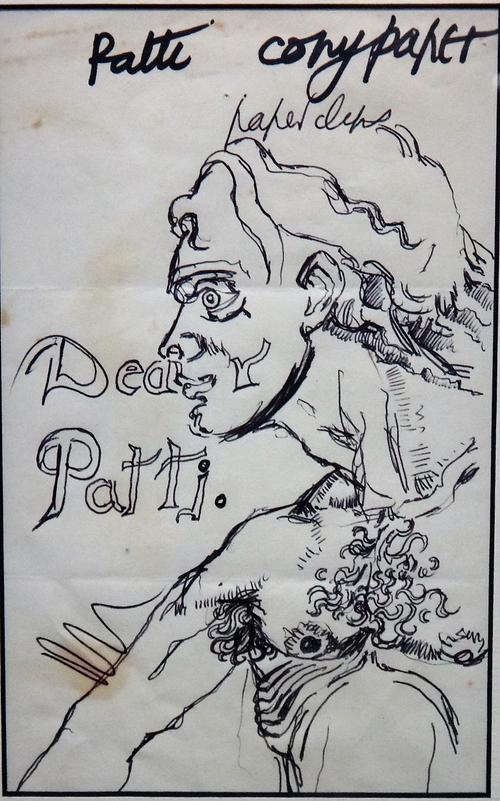 John Bratby (1928-1992), 'Dear Patti', pen and ink, 20cm x 11.5cm.  Provenance: Estate sale of Patti Bratby, 8 May 2017. DDS