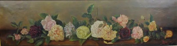 L.Bass (late 19th century), Still life of roses, oil on canvas, signed and dated 1892, 23.5cm x 88cm.  H1