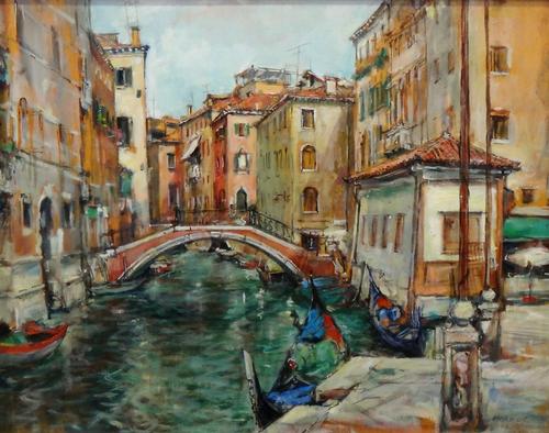 Lynette Hemmant (20th century), Rio del Nuovo Mondo, Venezia; Behind Campo SS Giovanni e Paolo, Venice, two,, oil on board, both signed, one dated '84