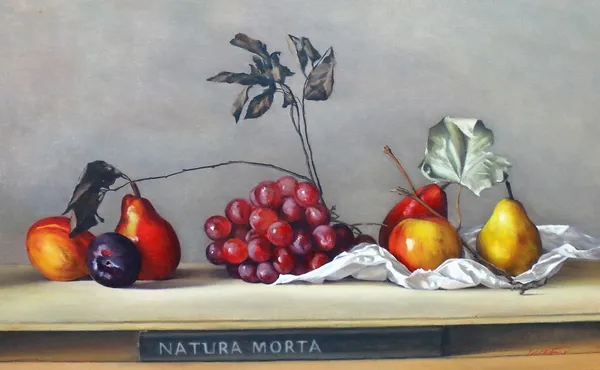 Therese McAllister (contemporary), Natura Morta, oil on canvasboard, signed, 48cm x 78.5cm. DDS