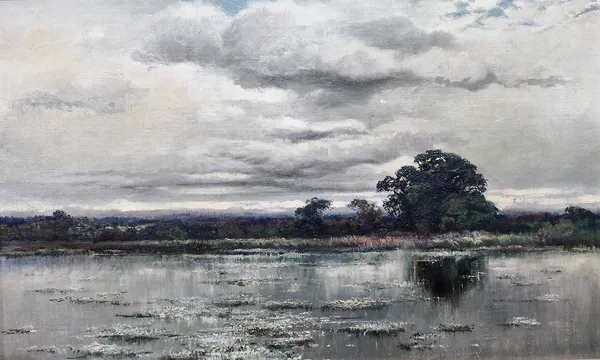 Keeley Halswelle (1832-1891), River landscape, oil on canvas, signed with initials, 24cm x 39cm.