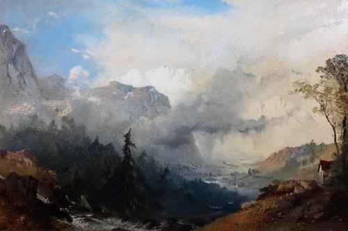 Attributed to Edmund John Niemann (1813-1876), Mountainous landscape, oil on board, 28.5cm x 43cm.