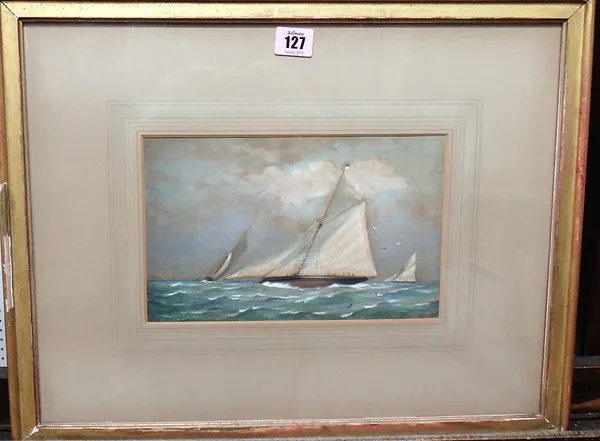 Richard Julius Biddle (1832-1883), Yachts in full sail, watercolour heightened with white, signed, 16cm x 25cm.  F1