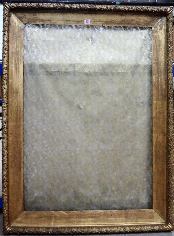 A late 19th century gilded oak and plaster frame with foliate decoration, aperture 102cm x 71cm.  A6 2392