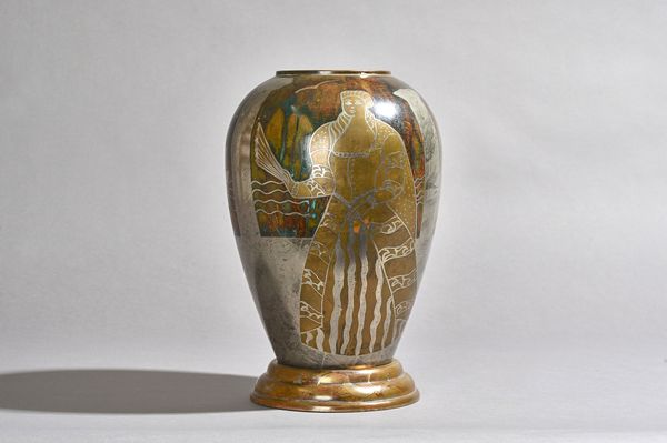 Paul Louis Mergier, (1891-1986), an Art Deco Dinanderie table lamp base, signed P.Mergier, to the body 30cm high, (a.F.)  DDS Illustrated £15 1396