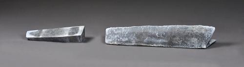 Attributed to Roni Horn (American,b.1955), 'Parted Mass' (in two parts), lead sculpture, c.1985, 83.5cm x 18.5cm and 46.5cm x 13.5cm, (2).  Provenance