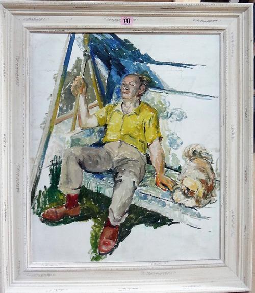 Manner of John Bratby, Hugh Cudlipp, oil on board, bears inscription and date on reverse, 59cm x 49cm.  F1