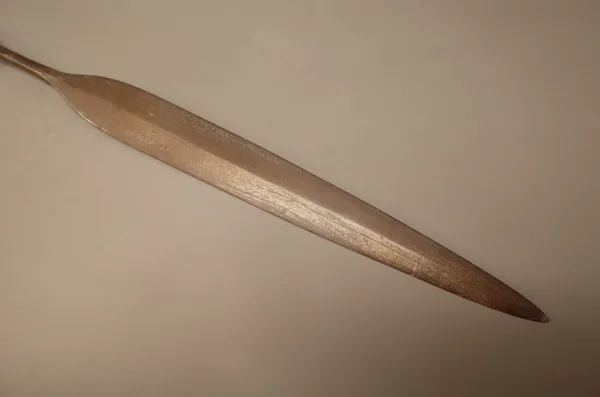 A South African Zulu stabbing spear, with rattan binding, 126cm.
