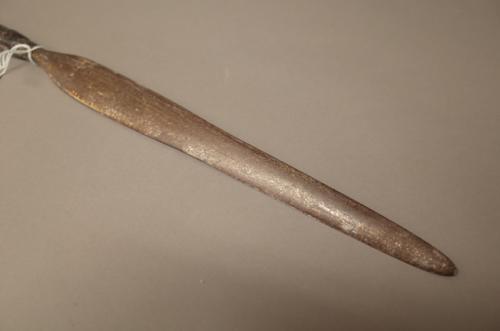 A South African Zulu stabbing spear, with leather binding, 122cm.