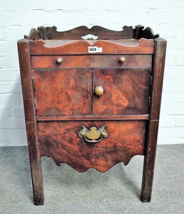 A mid-18th century mahogany tray top commode on block supports, 52cm wide x 75cm high.