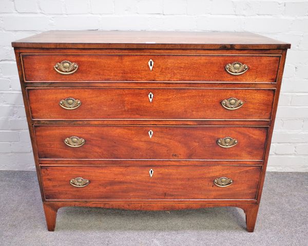 A George III chest of four long graduated drawers, on bracket feet, 95cm wide x 84cm high.