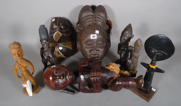 A group of hardwood carved tribal figure masks and sundry, (qty).  S2M