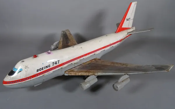 A mid-20th century Japanese tin plate Boeing 747 plane.   C7