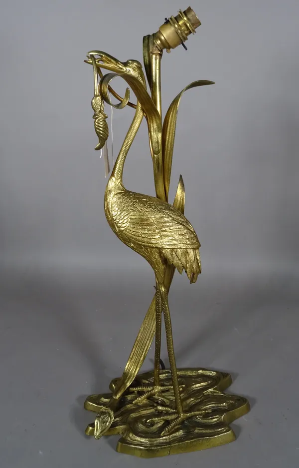 A 20th century brass figural lamp formed as a Heron, 60cm high.   F5