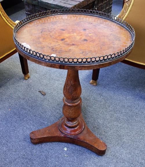 A William IV pollard oak circular occasional table on baluster column and triform base, 58cm diam x 75cm high.