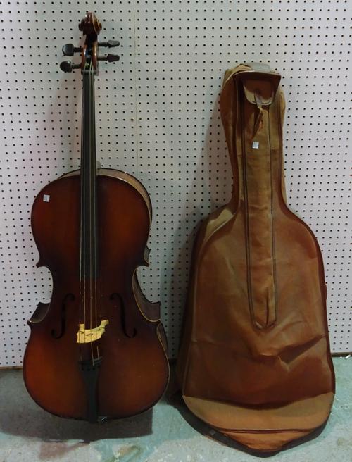 A 20th century cello with a red canvas case.   A3