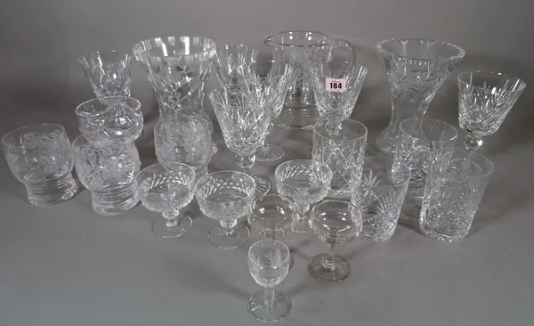 Glassware including; 20th century, wine goblets, tumblers, vases and sundry, (qty).  S1T