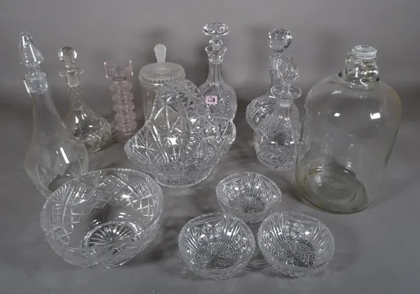 Glassware including; 20th century cut glass decanters and bowls, (qty).  S2M