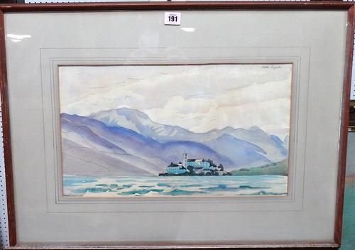 J. Blair Leighton (fl.1914-1939), Alpine lake scene, watercolour over pencil, signed, 26cm x 45cm.  E1