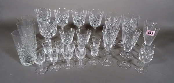 Glassware, including; 20th century cut glass wine vessels, tumblers and sundry, (qty).  S2T