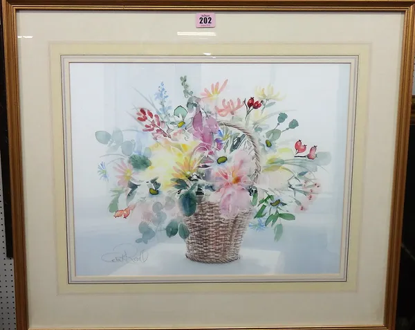 Celia K. Russell (late 20th century), Floral still lives, a pair, watercolour, both signed, each 37cm x 47cm. (2)  E1