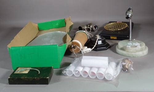 A quantity of assorted items including light fixtures and fittings, leather box, trophy stand and sundry, (qty).  S4M 1469, 1375, 1379, 1442, 4828, 47