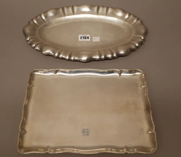 A shaped oval small serving dish, detailed 800, length 34.5cm and a shaped rectangular tray, detailed 800, length 28cm, both probably Hungarian, combi