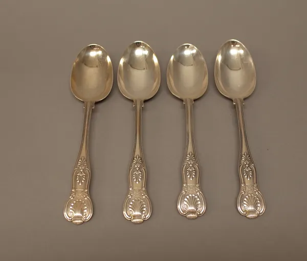 Four Victorian silver double struck King's pattern tablespoons, comprising two London 1858 and two London 1859, combined weight 406 gms, (4).