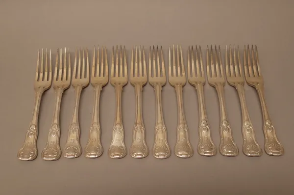 Twelve silver double struck King's pattern tableforks, comprising six London 1815 and six London 1823, weight 1207 gms, (12).