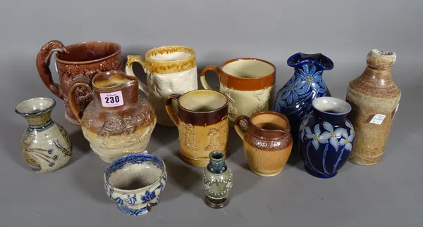 Ceramics, including; Doulton stoneware tankards, jugs, vases and sundry, (qty).  S1M