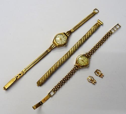A Roamer 9ct gold cased lady's wristwatch, Birmingham 1959, on a 9ct gold bracelet, with a foldover clasp, London 1959, a 9ct gold cased lady's wristw
