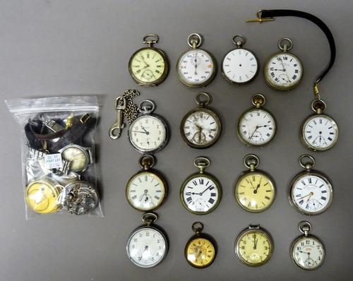 A silver cased key wind openfaced pocket watch, a MOD issue keyless wind openfaced 60 minute recording pocket watch, twelve further open faced pocket