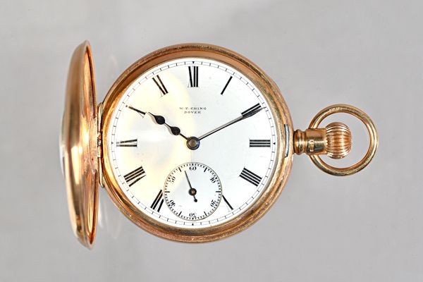 A 9ct gold cased, keyless wind, half hunting cased gentleman's pocket watch, the jewelled lever movement detailed Warranted English 16 Jewels, 9ct gol